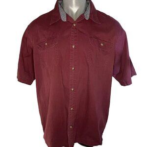 Wrangler Premium Mens 2XLT Cotton 2 Pocket Button Maroon Red Shirt Short Sleeve